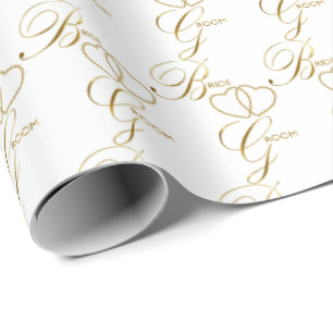 Papier Cadeau Coeurs d'or de mariée et de chambre manuscrite