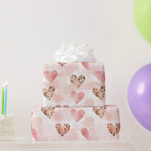 Papier Cadeau Coeurs Empreintes de léopard Brown roses Anniversa