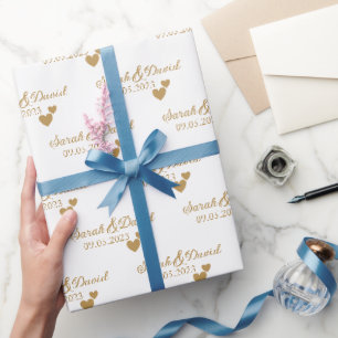 Papier Cadeau Cœurs en or de mariage personnalisés