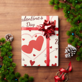 Papier Cadeau coeurs en papier d'emballage d'art rouge et blanc