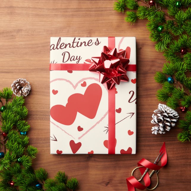 Papier Cadeau coeurs en papier d'emballage d'art rouge et blanc (Cadeau de vacances)