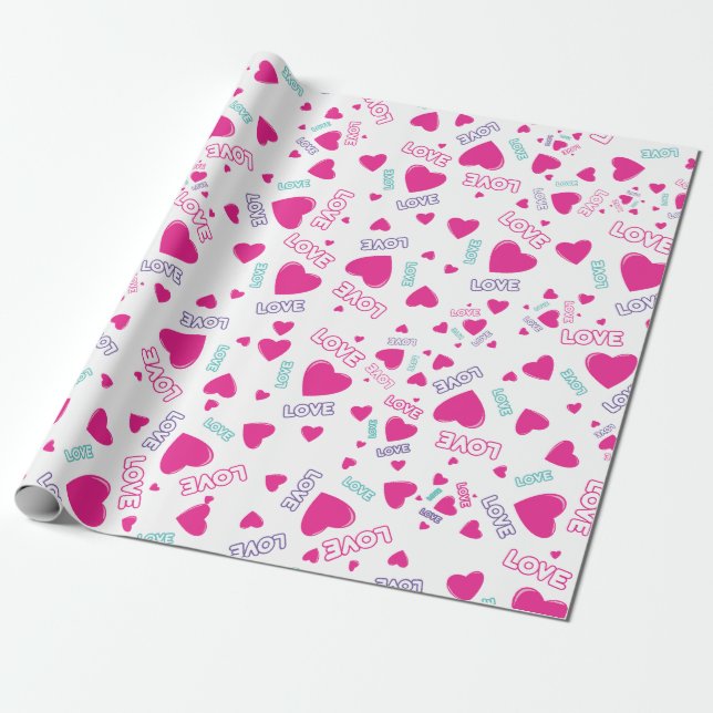 Papier Cadeau Coeurs et Amour roses mignons - motif romantique (Déroulé)