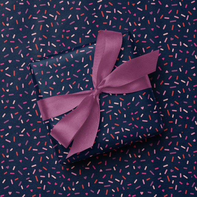 Papier Cadeau Coeurs et arroses navy rose Saint-Valentin (Créateur téléchargé)