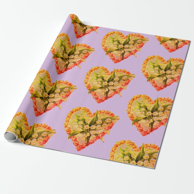Papier Cadeau COEURS ET FLEURS PERSONNALISABLES Enveloppement Pa (Déroulé)