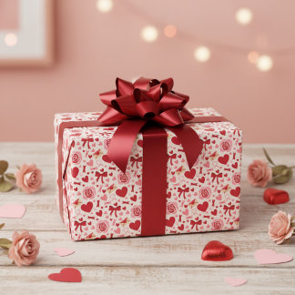 Papier Cadeau Cœurs et Nœuds de la Saint-Valentin 