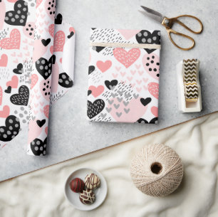 Papier Cadeau Coeurs et points tirés à la main ID Motif471