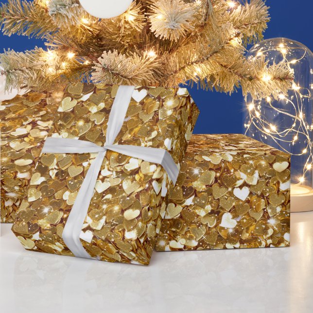 Papier Cadeau Coeurs étincelants Chic Gold (Vacances)