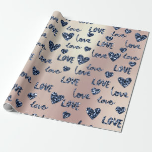 Papier Cadeau Coeurs fantaisie Blue Marine Rose Parties scintill