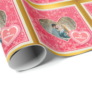 Papier Cadeau Coeurs floraux rouges et roses élégants Saint-Vale