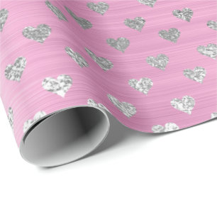 Papier Cadeau Coeurs gris argenté rose rose rose rose