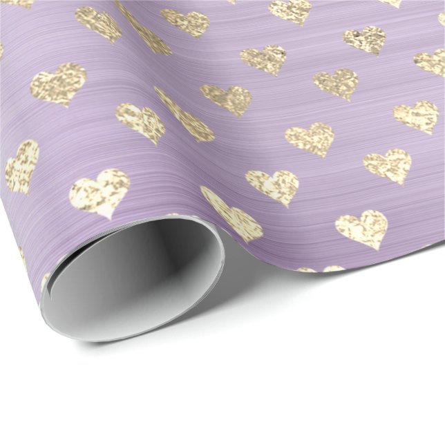 Papier Cadeau Coeurs Lavande Métalliques Purple Blush Gold Faux (Coin rond)