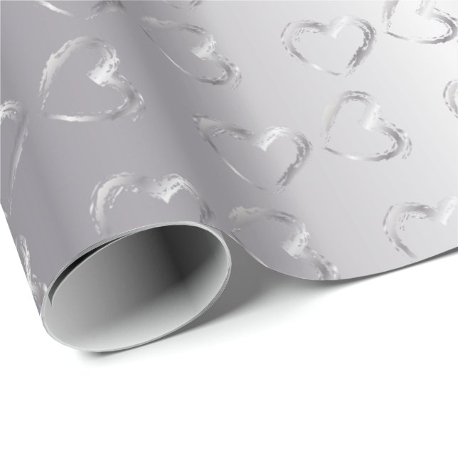 Papier Cadeau Coeurs Mariages en argent élégant (Coin rond)