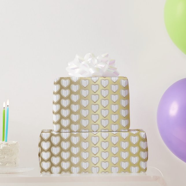 Papier Cadeau Coeurs Mariages or et blanc élégants (Cadeaux de fête)