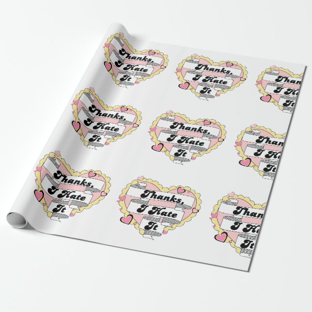 Papier Cadeau Coeurs mignons dentelle jaune et rose Merci, je le (Déroulé)