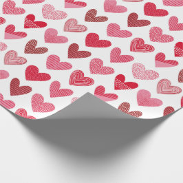 Papier Cadeau Coeurs mignons en rose et rouge sur blanc