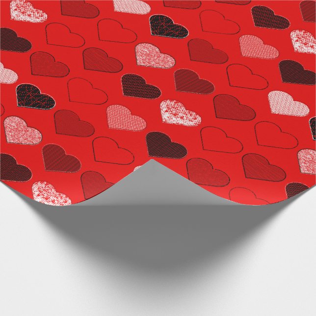 Papier Cadeau Coeurs modernes du milieu du siècle rouge (Coin)