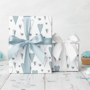 Papier Cadeau Coeurs neutres de genre bleu et blanc tendance