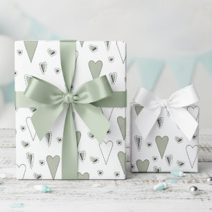 Papier Cadeau Coeurs neutres de genre vert et blanc tendance