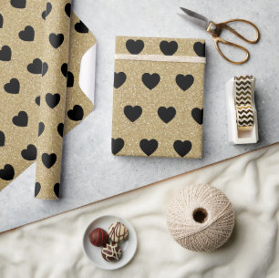 Papier Cadeau Coeurs noirs, Parties scintillant d'or étincelles