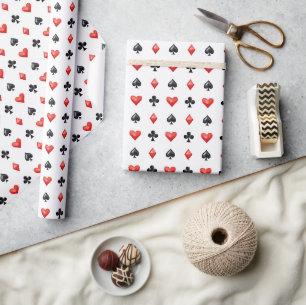 Papier Cadeau Cœurs Noirs Rouges Trèfles Carreaux Piques Cartes