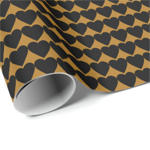 Papier Cadeau Cœurs noirs sur fond or mat