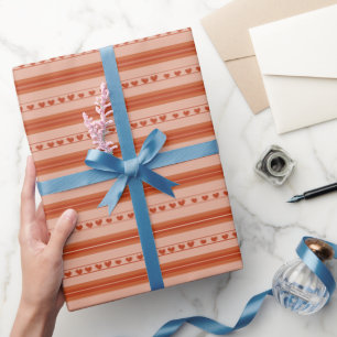 Papier Cadeau Cœurs orange clair et orange foncé en rayures