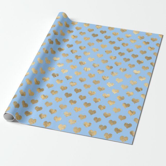 Papier Cadeau Coeurs Pastel Blue et Gold Love (Déroulé)