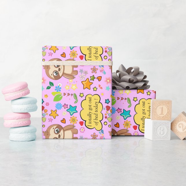Papier Cadeau Coeurs personnalisés Floral Sloth Baby shower Part (Baby Shower)