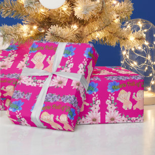 Papier Cadeau Cœurs pleins de rires rose chaud