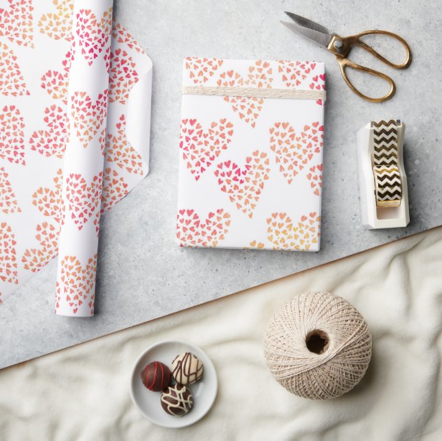 Papier Cadeau Coeurs pointus roses et oranges Saint-Valentin (Artisanat)