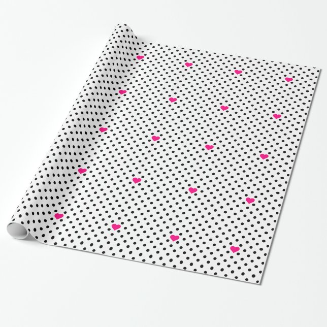 Papier Cadeau Coeurs pois et rose (Déroulé)