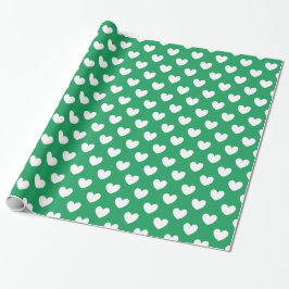 Papier Cadeau Coeurs polka blanc sur Kelly green