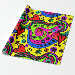 Papier Cadeau coeurs pop art enveloppement papier