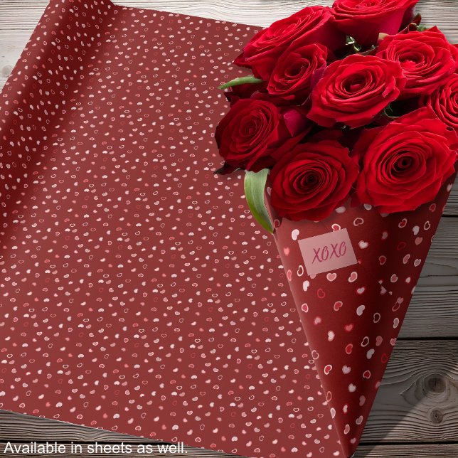 Papier Cadeau Cœurs - Rose Clair sur Ombré Rouge (Hearts - Light Pink on Red Ombre Wrapping Paper-Roses- By Leapfroglisics Shop)