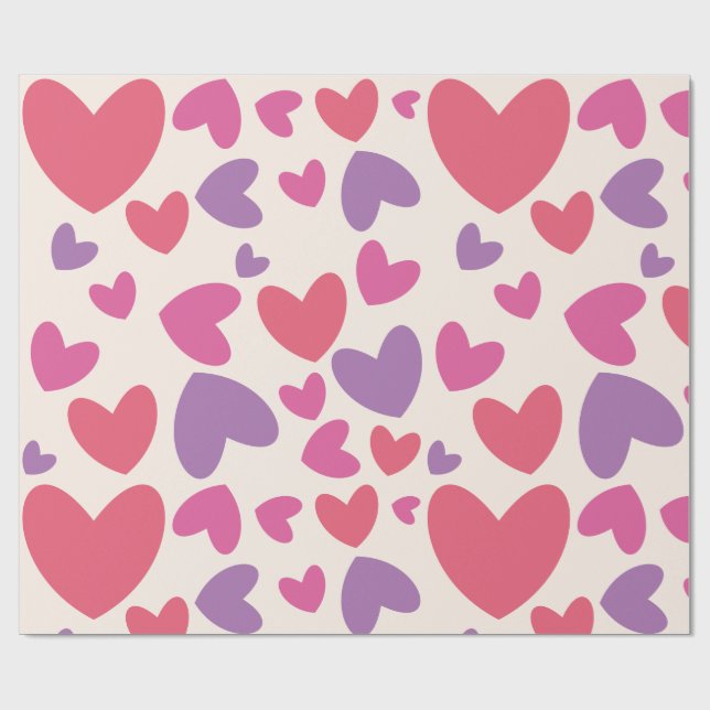 Papier Cadeau Coeurs rose et pourpre Saint Valentin Anniversaire (Plat)