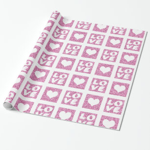 Papier Cadeau Coeurs roses Aimer Parties scintillant Faux