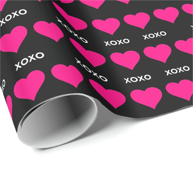 Papier Cadeau Coeurs roses - amour xoxo valentine (Coin rond)