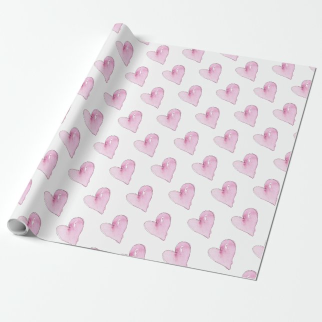 Papier Cadeau Coeurs roses Artisan Aquarelle Art Sweet Love (Déroulé)