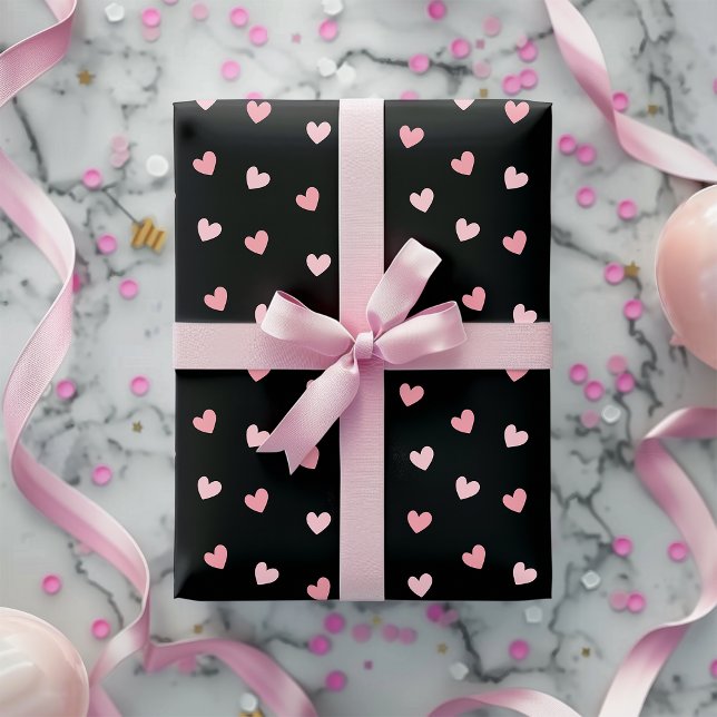 Papier Cadeau Coeurs roses Chic Cute Noir Romantique (Créateur téléchargé)