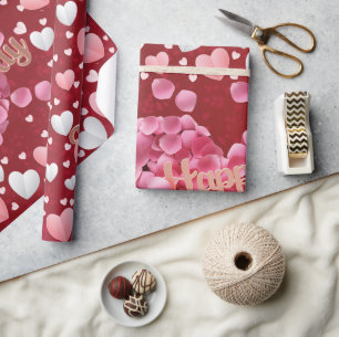 Papier Cadeau Coeurs roses Élégants La Saint-Valentin Envelopper