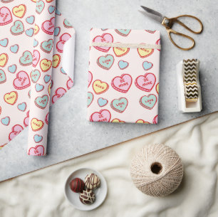 Papier Cadeau Coeurs roses élégants Saint-Valentin
