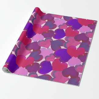 Papier Cadeau Coeurs roses et violets enveloppant du papier
