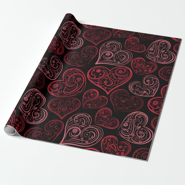 Papier Cadeau Coeurs roses fantaisie Valentine (Déroulé)