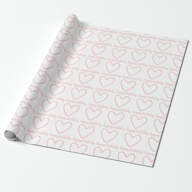 Papier Cadeau Coeurs roses Joyeux anniversaire (Déroulé)