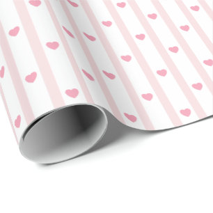 Papier Cadeau Cœurs roses, rayures, anniversaire, valentin, douc
