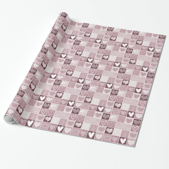 Papier Cadeau Coeurs roses Valentine (Déroulé)