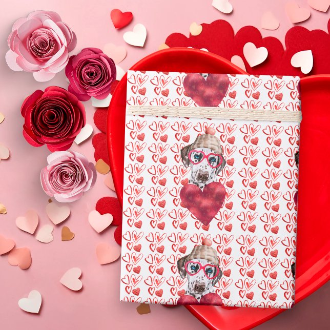 Papier Cadeau Coeurs rouges Amoureux des chiens dalmate Valentin (Créateur téléchargé)