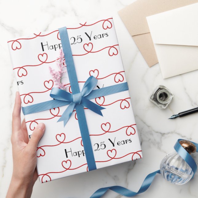 Papier Cadeau Coeurs rouges du 25e anniversaire (Cadeaux)