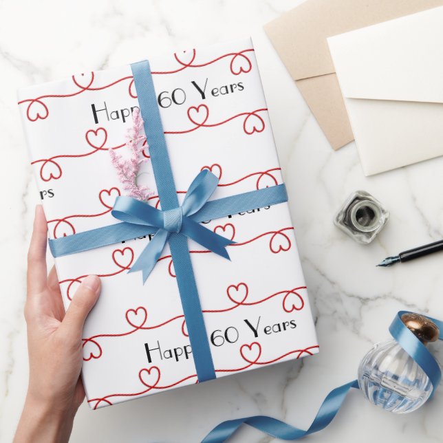 Papier Cadeau Coeurs rouges du 60e anniversaire (Cadeaux)