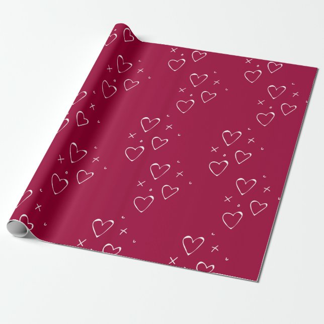 Papier Cadeau Cœurs rouges et blancs modernes pour la Saint-Vale (Déroulé)